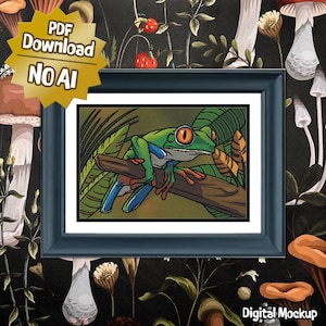 Tree Frog - Large Sized Counted Cross Stitch Pattern - Intermediate Difficulty image 1