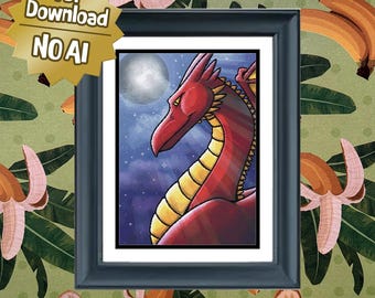 Red Dragon - Large Sized Full Coverage Counted Cross Stitch Pattern, Intermediate Difficulty