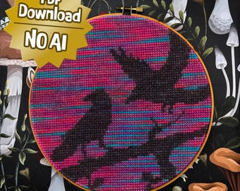 Ravens at Twilight (Variegated) | Small Sized Counted Cross Stitch Pattern | Easy