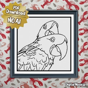 Hyacinth Macaws | Cross Stitch Colouring Book | Intermediate image 1