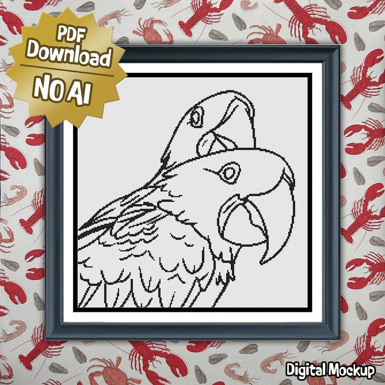 Hyacinth Macaws | Cross Stitch Colouring Book | Intermediate image 1