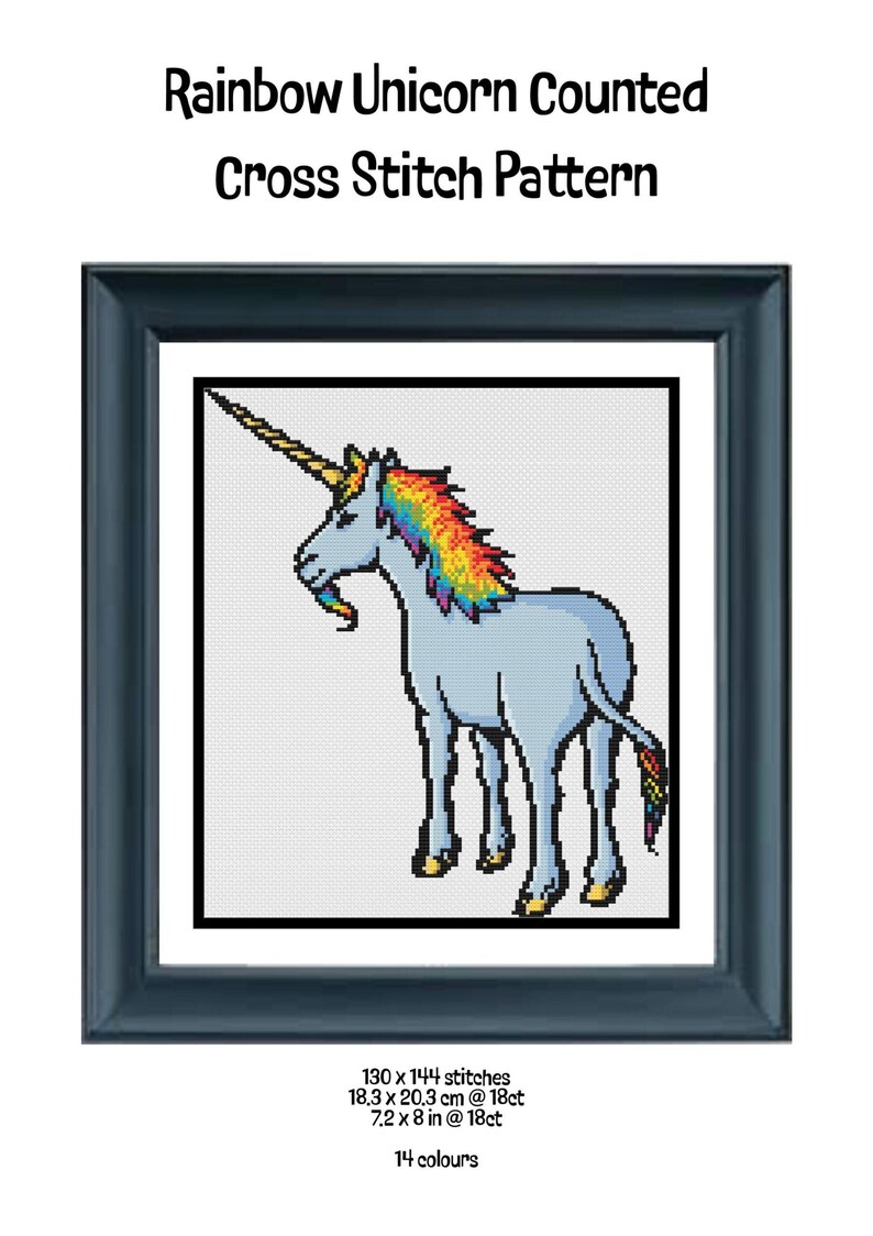 Licorne arc-en-ciel | Petit motif de point de croix compté | Débutant/Facile image 2