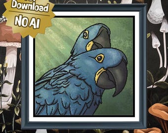 Hyacinth Macaws - Large Sized Full Coverage Counted Cross Stitch Pattern - Intermediate Difficulty