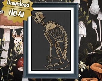 Skeleton Cat - Large Sized Counted Cross Stitch Pattern - Intermediate Difficulty
