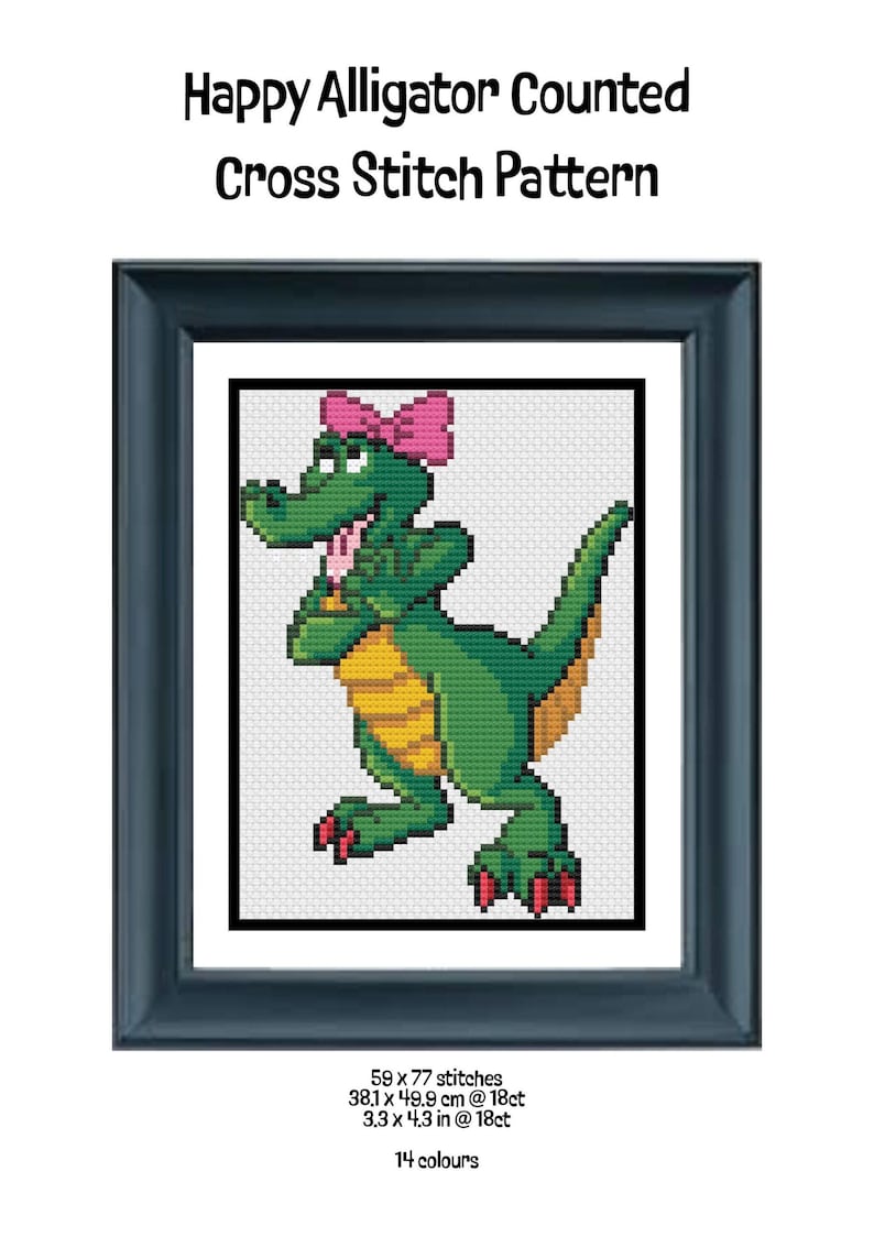 Happy Alligator | Small Sized Counted Cross Stitch Pattern | Beginner/Easy image 3