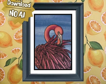 Pink Flamingo - Large Sized Counted Cross Stitch Pattern - Intermediate Difficulty