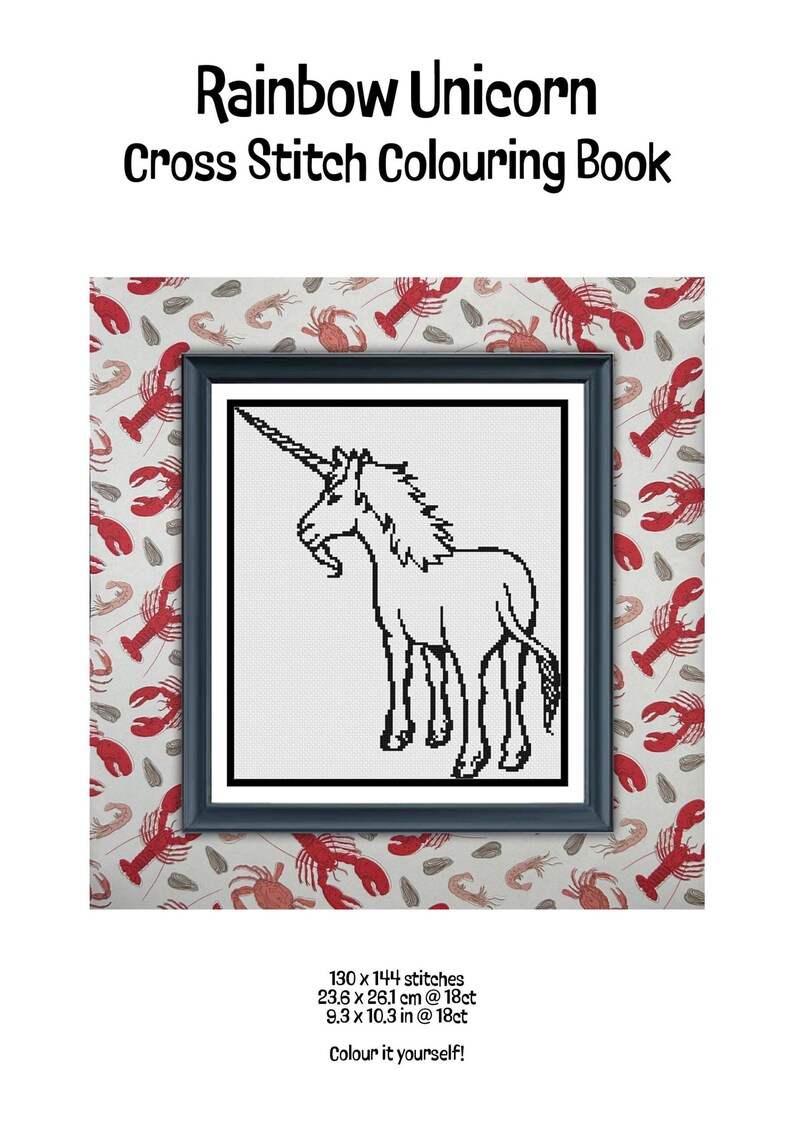 Rainbow Unicorn | Cross Stitch Colouring Book | Beginner/Easy image 4