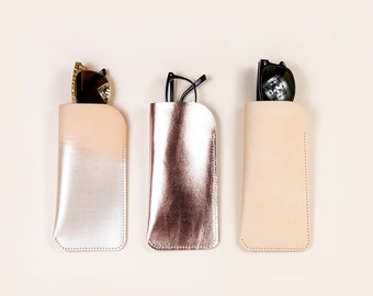 Estuche de gafas de cuero. Funda de piel para gafas de sol. Funda de Piel Metálica para Gafas