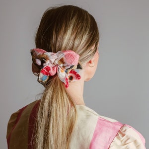 Embroidered Floral Scrunchie. Sheer Scrunchie image 1