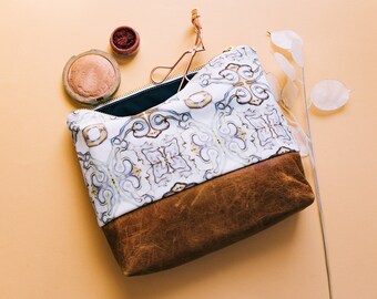 ESSENTIAL Fabric and Leather Make Up Bag. Small Tile