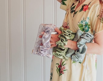 Satin Bouquet Clutch. Sage Bridal Clutch. Honeymoon Clutch. Purple Bridesmaid Clutch. Green Wedding Clutch. Clutch with Strap