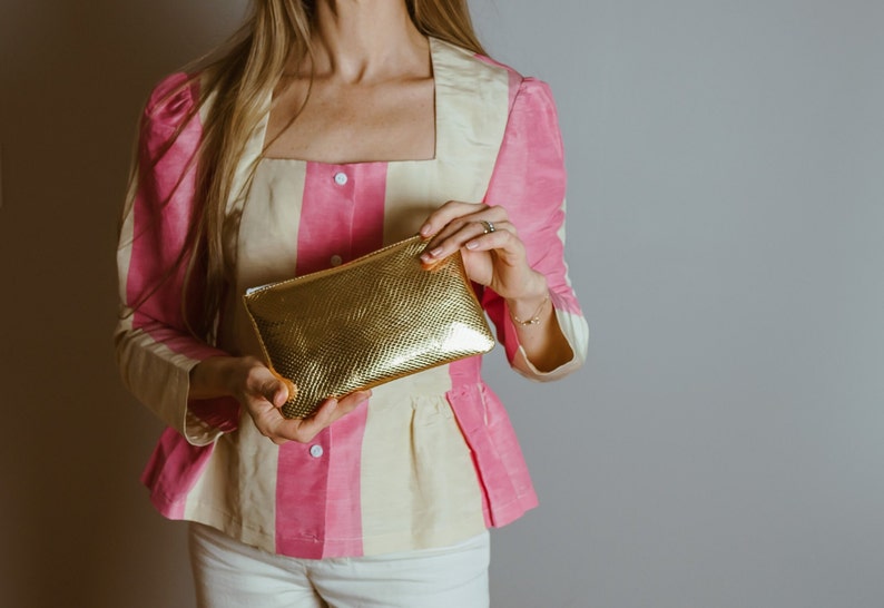 MAE Gold Leather Clutch. Metallic Leather Pouch. Gold Leather Wallet. Small Metallic Clutch. Bridesmaid Clutch image 2