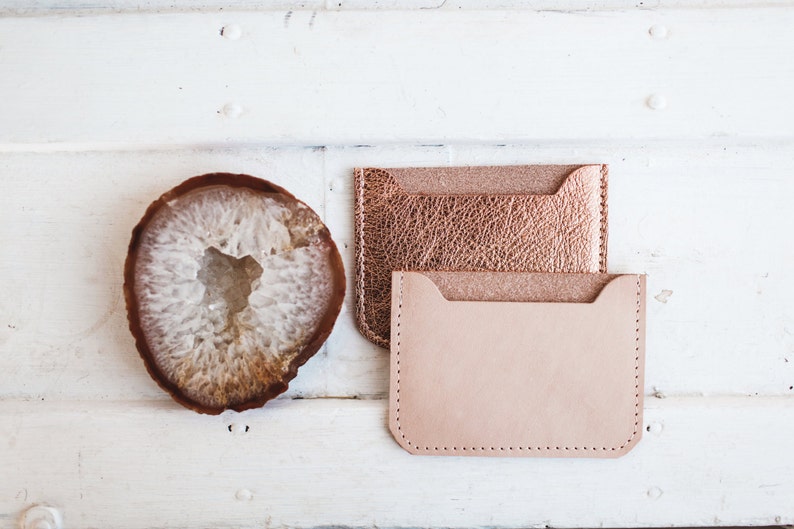 LEATHER Card Case. Credit Card Case. Metallic Leather Wallet. Card Holder. Leather Wallet. Rose Gold Wallet image 6