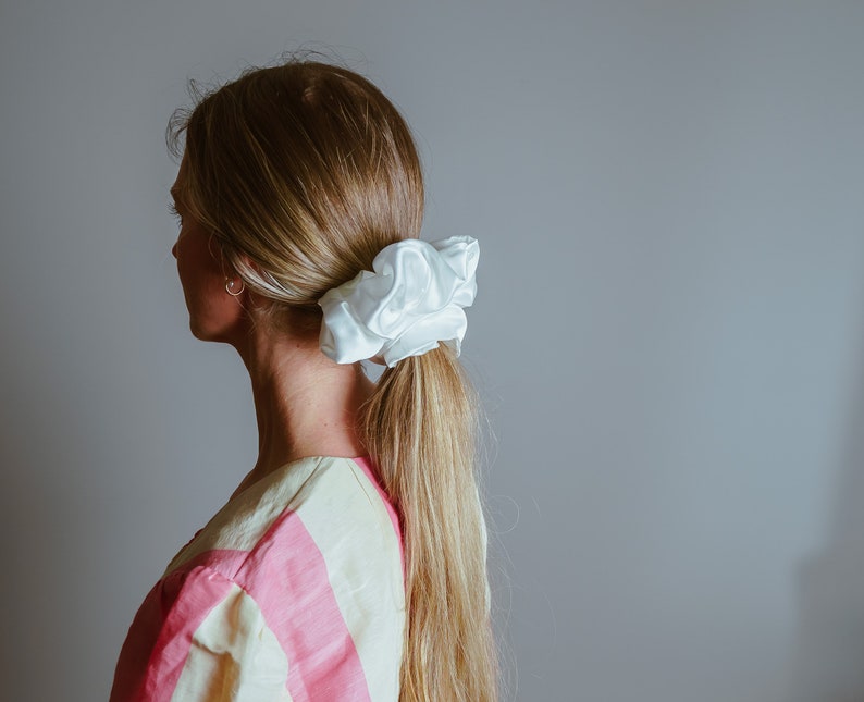 Pure Silk Scrunchie Ivory. Hair Scrunchie. Silk Hair Tie. Hair Elastic. Hair Ties. Hair Accessories. image 3