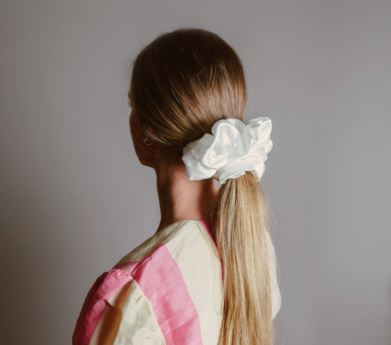 Pure Silk Scrunchie Ivory. Hair Scrunchie. Silk Hair Tie. Hair Elastic. Hair Ties. Hair Accessories. image 1