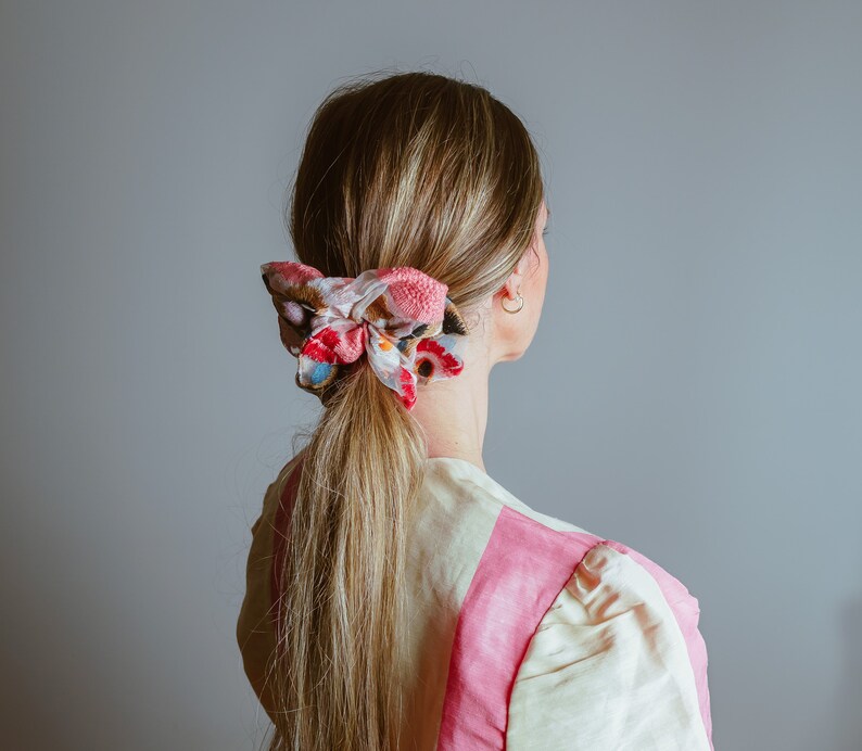 Embroidered Floral Scrunchie. Sheer Scrunchie image 2