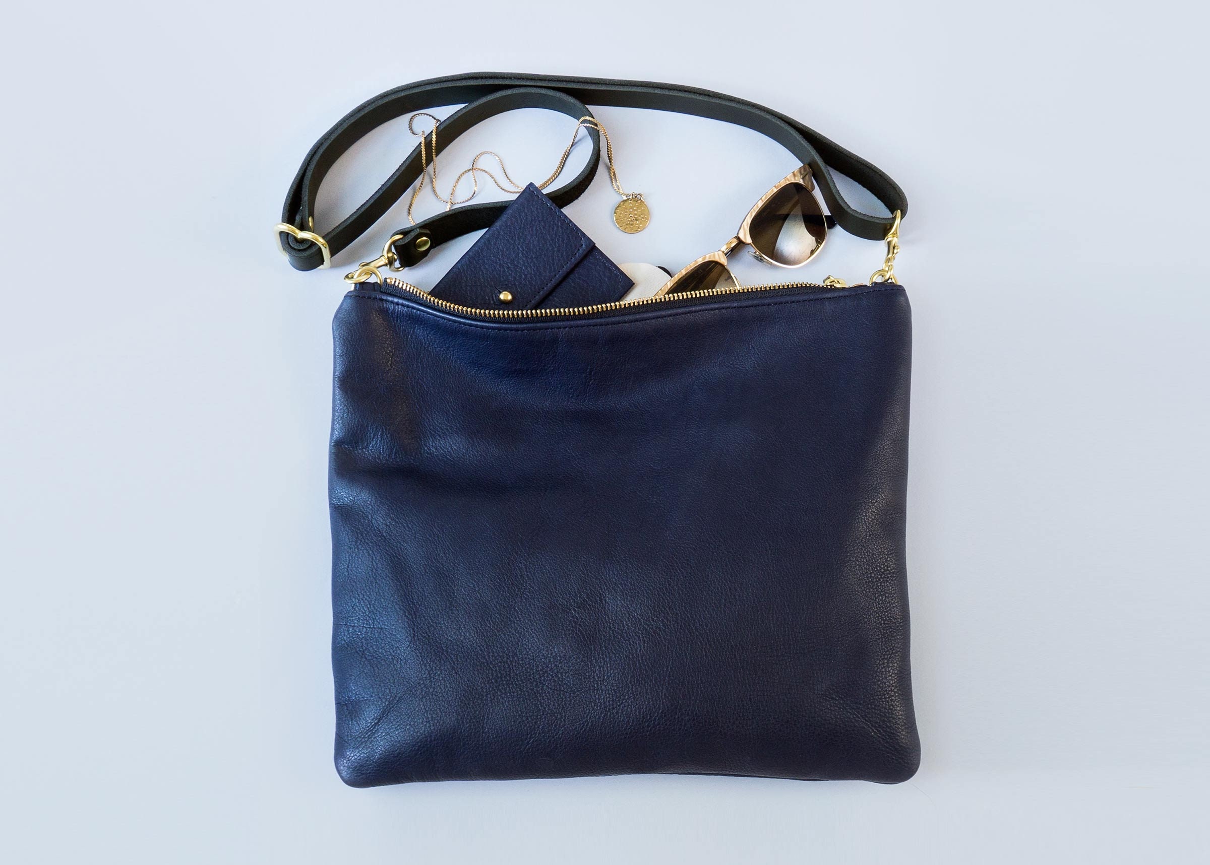 navy leather shoulder bag