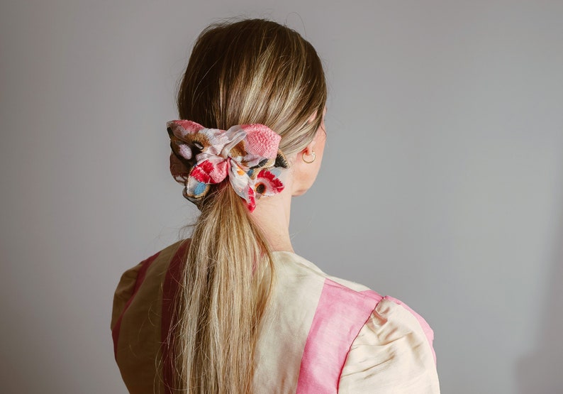 Embroidered Floral Scrunchie. Sheer Scrunchie image 1