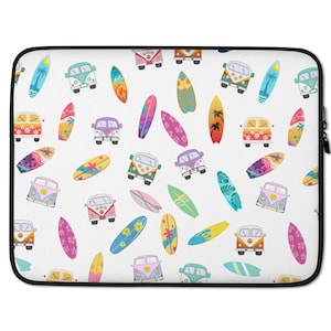 Funda para portátil Surf Van Adventure, estuche para ordenador VW Bus, accesorio tecnológico retro para viajes de surf. Descripción: