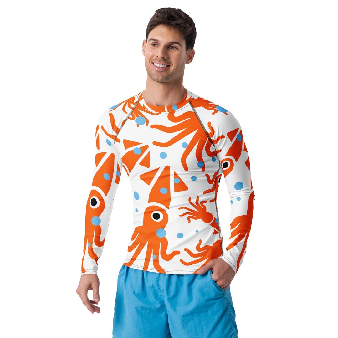 Men’s Orange Squid Rash Guard Ocean Swim Shirt Coastal Beachwear - Etsy