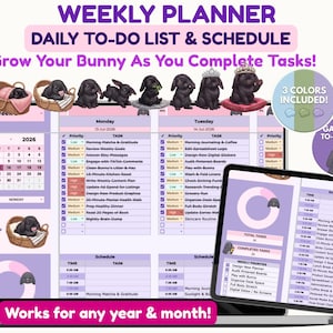 Gamifierad veckoplanerare, lavendelbär att-göra-lista och schema & ADHD Google Sheets