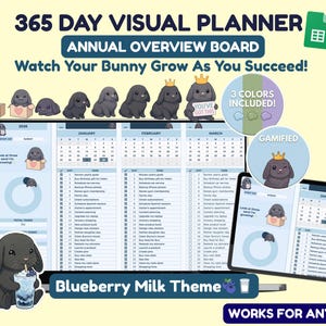 365 Tage Visueller Planer, Jahresübersichtsboard, Blaubeermilch Pixelhase