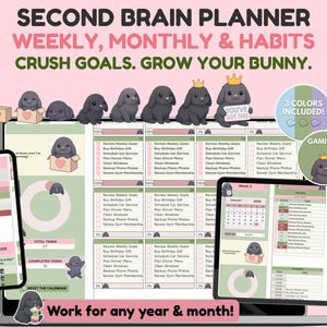 Planificador Second Brain, Panel de control gamificado para adultos, Rastreador de mascotas Pixel Bunny