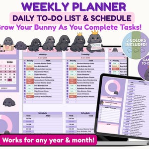 Gamified Weekly Planner, Lavender Berry To Do List and Schedule & ADHD Google Sheets