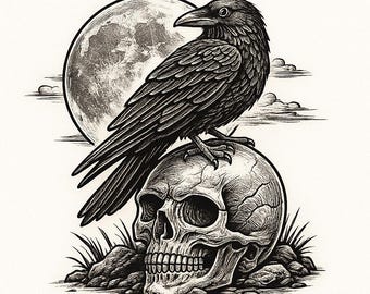 custom skull/with raven moon