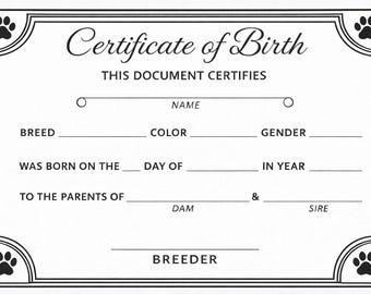 Puppy birth certificates