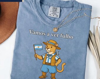 Koszulka kibica Argentyny Vamos a Ver Fulbo Soccer - Koszulka Gaucho Cougar Flag Football - Odzież kibica Argentyńskich Mistrzostw Świata