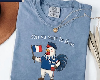 Koszulka z kogutem kibica piłki nożnej, koszulka z maskotką piłkarską On Va Voir Le Foot, prezent dla kibica FFF we Francji, patriotyczna odzież dla kibiców
