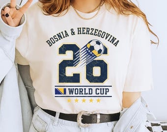 Bosnia & Herzegovina 26 World Cup Soccer Fan T-Shirt, Distressed Bosnian Football Team Jersey Style Tee, Sports Fan Gift