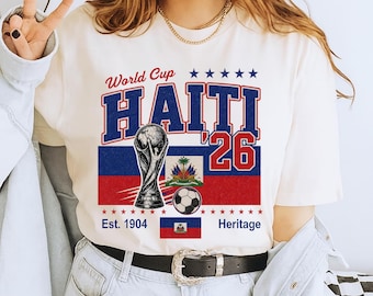 Koszulka kibica Mistrzostw Świata w Haiti 2026 – Zniszczona, patriotyczna koszulka w stylu vintage, symbolizująca haitańskie dziedzictwo piłkarskie