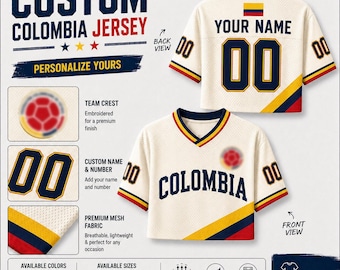 Koszulka piłkarska Colombia z krótkim topem, spersonalizowana koszulka Colombia z krótkim topem