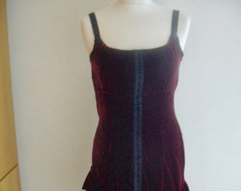 Vintage Burgundy Viscose Silk Blend Velvet Multi Hook and Eye Closure Dress Italian 42