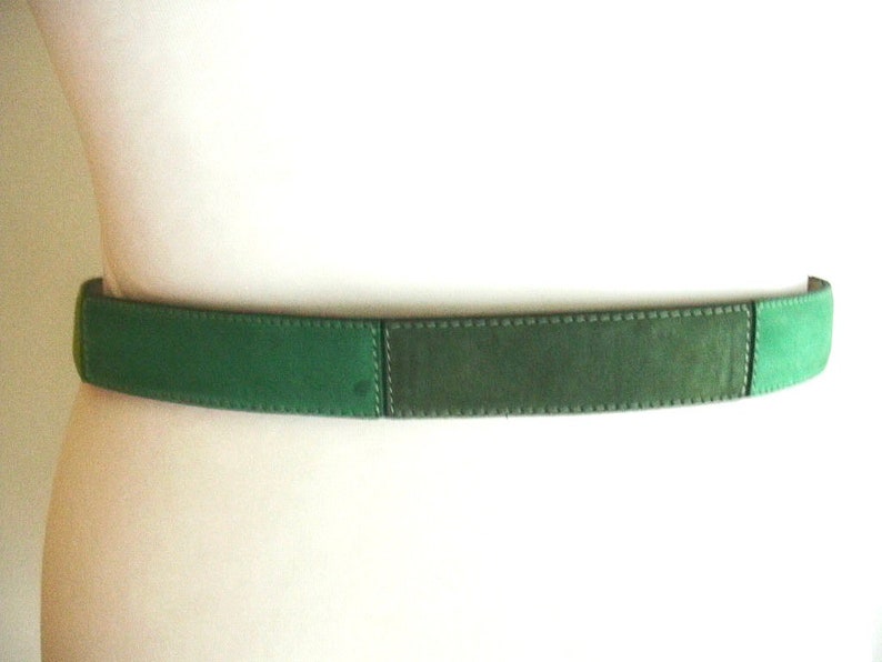 Vintage Guy Laroche Turquoise Green Color Block Suede Belt Size 5/30 image 4