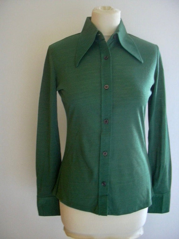 1970s Forest Green Vintage 1970s Acrylic Long Slee