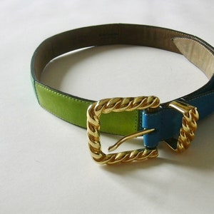 Vintage Guy Laroche Turquoise Green Color Block Suede Belt Size 5/30 image 1