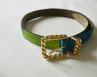 Vintage Guy Laroche Turquoise Green Color Block Suede Belt Size 5/30