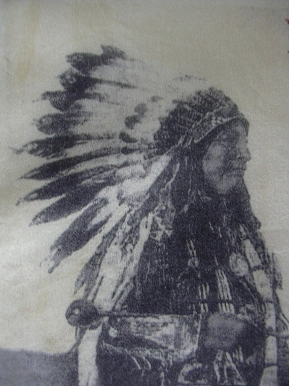 Vintage Esprit Indians Motif Photo Print Silk Sca… - image 2