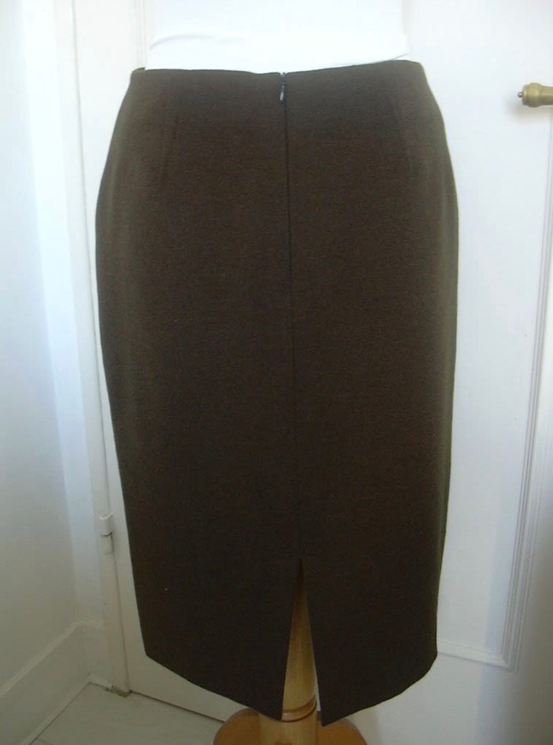 Mugler Olive Khaki Green Wool Blend Straight Skirt 1990s UK 8 US 4