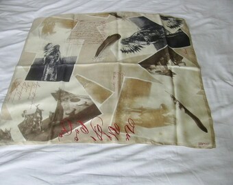 Vintage Esprit Indians Motif Photo Print Silk Scarf