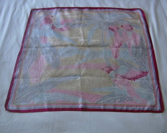 Vintage Birds Motif Multi-Color Silk Scarf