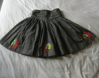 Vintage Condorito Embroidered Indian Heads Gray Skirt F 36 US 4