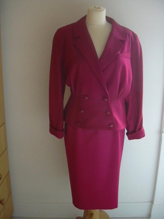 Vintage Norbert Grin Paris Fuchsia Pink Wool Blend Skirt Suit - Etsy