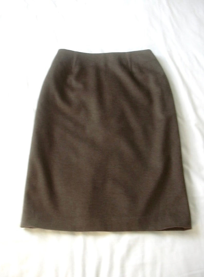 Mugler Olive Khaki Green Wool Blend Straight Skirt 1990s UK 8 US 4
