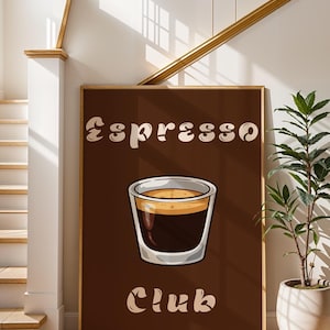 Espresso Club väggkonsttryck, kaffeälskare dekor, espressoposter, hemkaféskylt, kökskaffebar väggkonst gåva