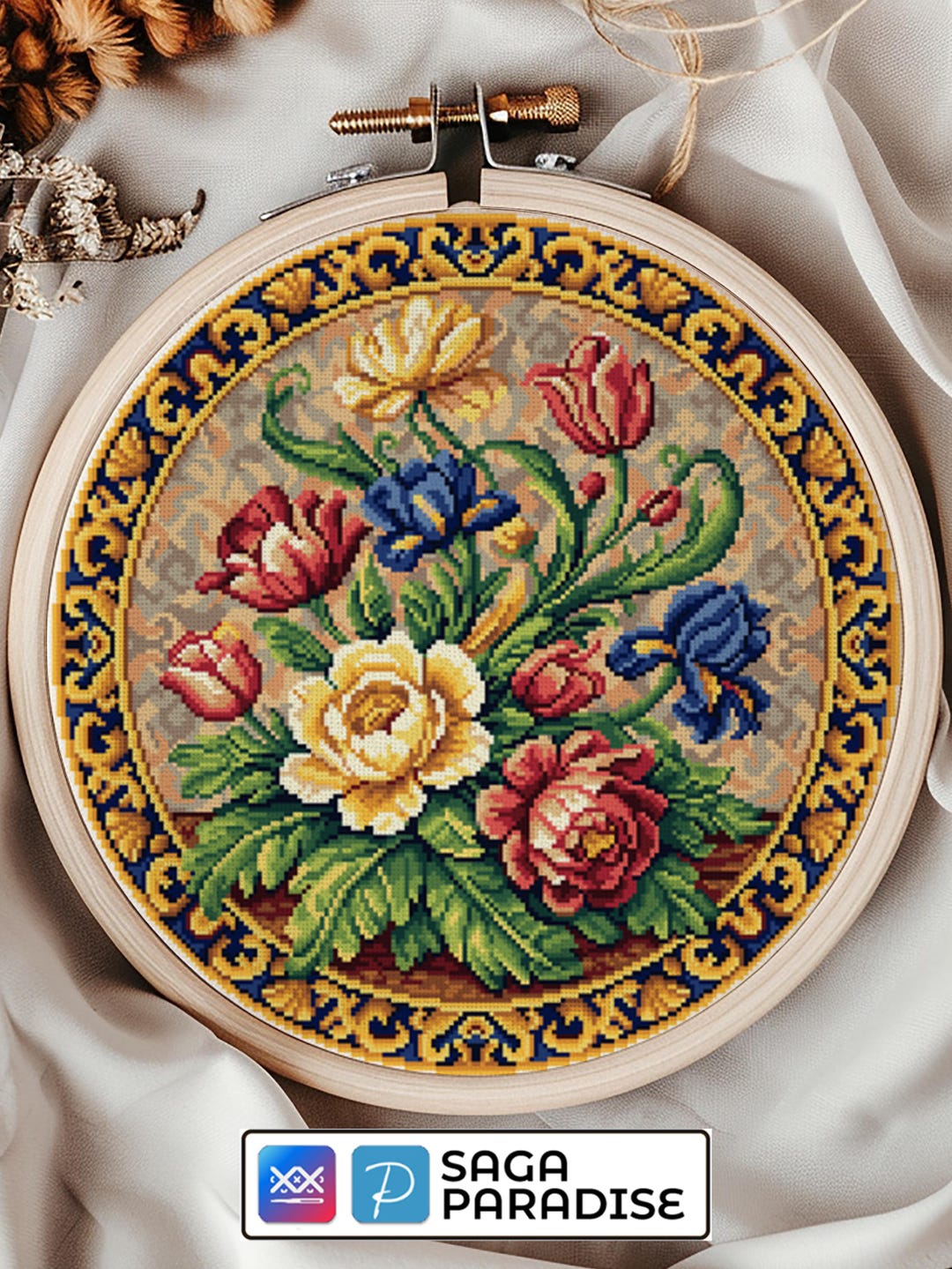 Flowers Barroca. Cross Stitch Pattern Kit – Decorative Floral ...