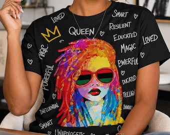 3D Afro Hair Queen Shirt, All Over Print Shirt, Black Woman Graphic Tee, Afro Hair Dreadlocks, Empowerment Afrocentric Design, Jamaica Gift